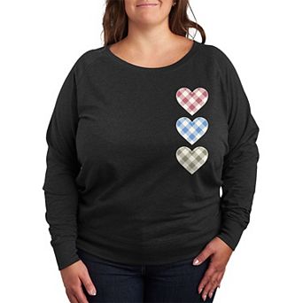 Plus Size Gingham Hearts French Terry Long Sleeve Tee