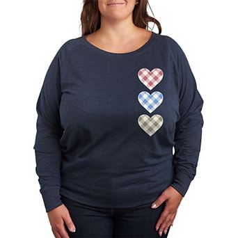 Plus Size Gingham Hearts French Terry Long Sleeve Tee