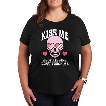 Plus Size Kiss Me Just Kidding Graphic Tee
