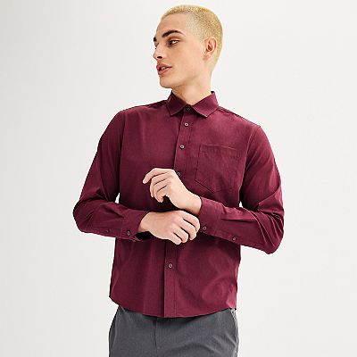 Men's FLX Tech Mesh Standard-Fit Long Sleeve Button-Down, Size: Small, Winetasting