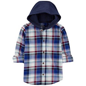 Boys 4-14 Carter's Plaid Hooded Button-Front Shirt