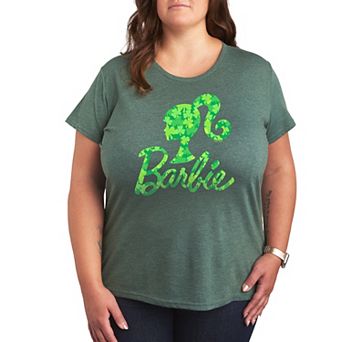 Plus Size Barbie Logo Shamrock Pattern Graphic Tee