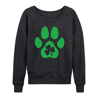 Women's Paw Print Shamrock French Terry Long Sleeve Tee