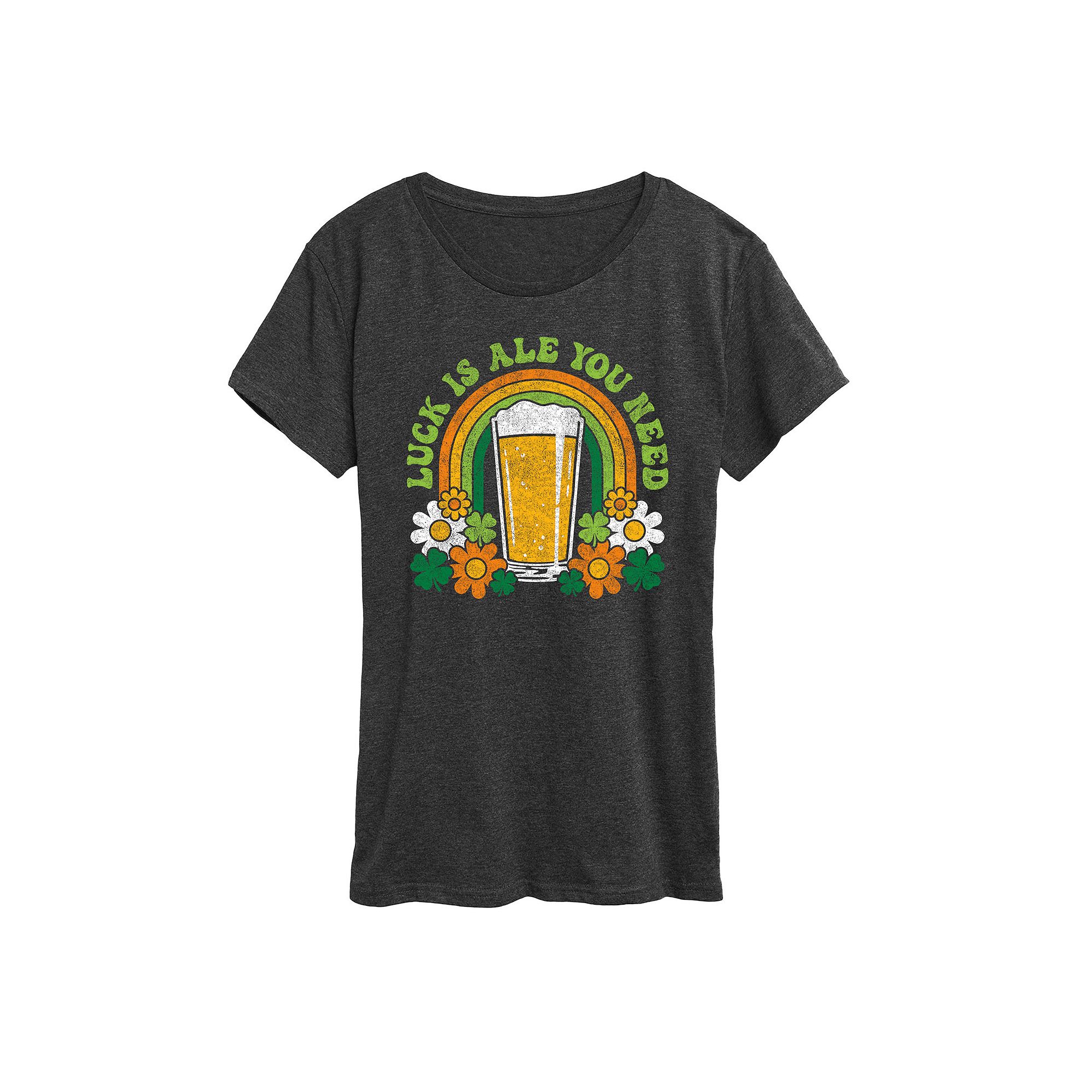 Womens Luck Is Ale You Need Graphic Tee, Size: Small, Heather Grey