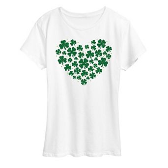 Women's Leopard Print Shamrock Heart Graphic Tee