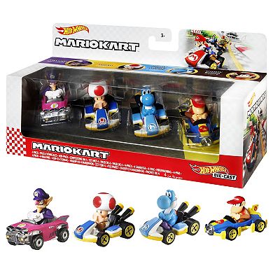 Mattel Hot Wheels Mario Kart Vehicle 4-Pack with 1 Exclusive Collectible Model