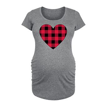 Maternity Red Black Plaid Heart Graphic Tee