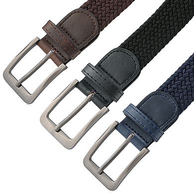 Men's Elastic Braided Stretch Belt- 3 Pack