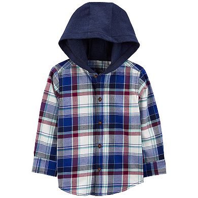 Toddler Boy Carter's Plaid Hooded Button-Front Shirt