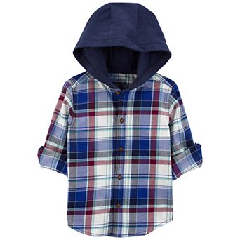 Toddler Boy Carter's Plaid Hooded Button-Front Shirt