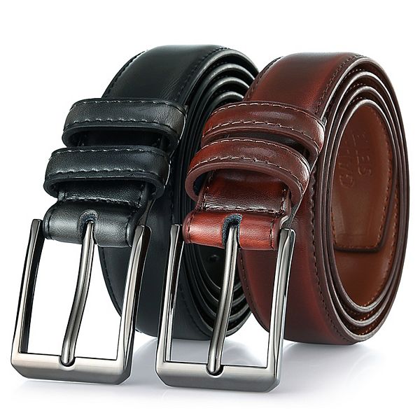 Men's Vintage Full Grain Leather Belt – 1-1/8" Wide, Snap-On Buckle (Tan, 34")