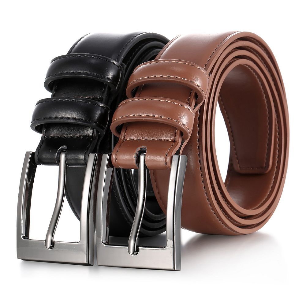 Men's 2 Pack Dual Ring Leather Belt For Big & Tall