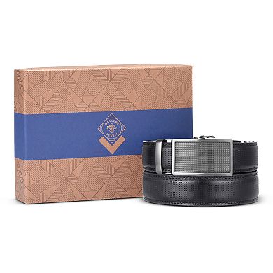 Men's Beveled Plaque Leather Ratchet Belt