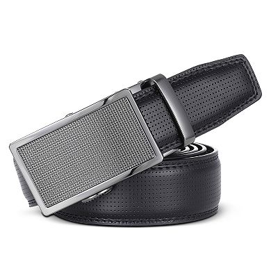 Men's Beveled Plaque Leather Ratchet  Belt