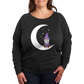 Plus Size Witch Gnome On Moon French Terry Long Sleeve Tee