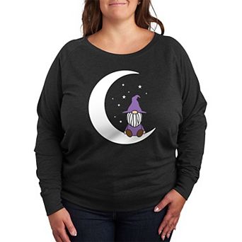Plus Size Witch Gnome On Moon French Terry Long Sleeve Tee