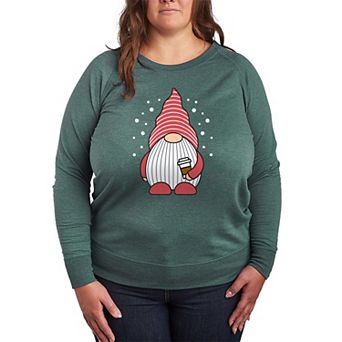 Plus Size Gnome Holding Coffee French Terry Long Sleeve Tee