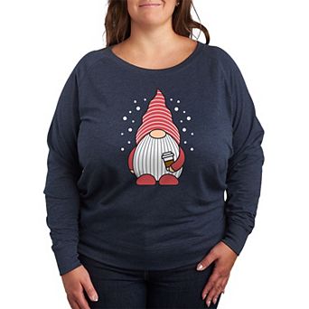 Plus Size Gnome Holding Coffee French Terry Long Sleeve Tee