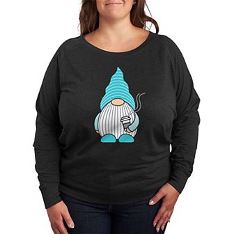 Plus Size Gnome With Coffee French Terry Long Sleeve Tee