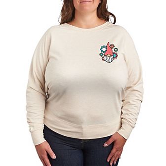 Plus Size Gnome And Flowers French Terry Long Sleeve Tee