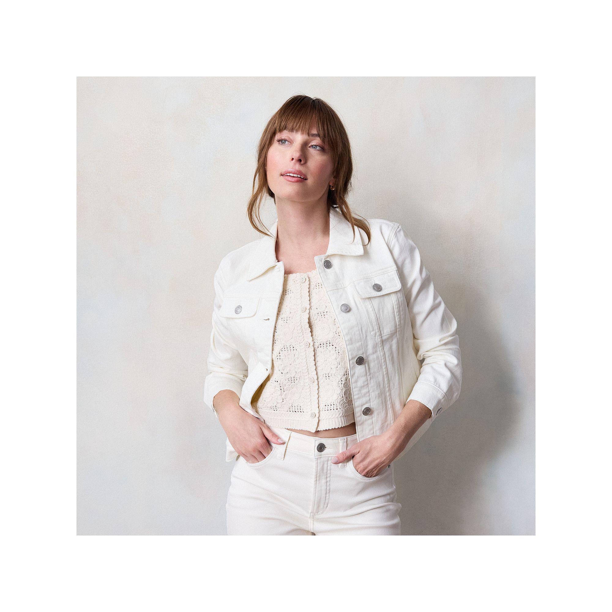 Womens LC Lauren Conrad Denim Jacket, Size: Small, Ivory Silk