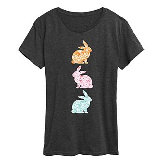 Women's Stacked Patterned Bunnies Graphic Tee