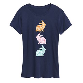 Women's Stacked Patterned Bunnies Graphic Tee