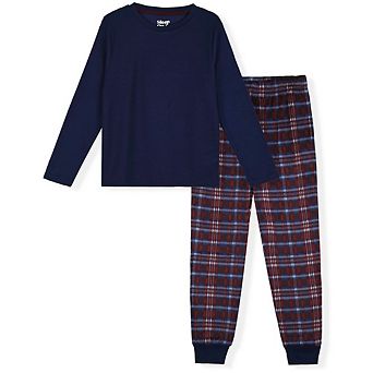 Sleep On It Boys 2 pc Long Sleeve Pajama Set with Fleece Plaid Pants