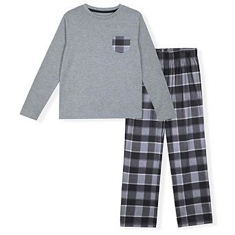 Sleep On It Boys 2 pc Long Sleeve Pajama Set with Fleece Plaid Pants