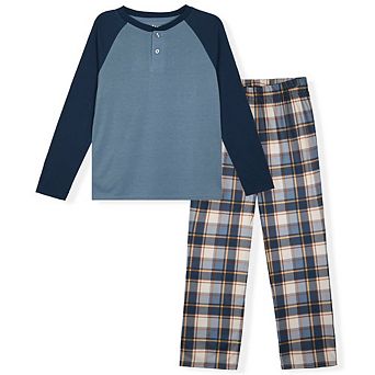 Sleep On It Boys 2 pc Long Sleeve Pajama Set with Fleece Plaid Pants