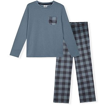 Sleep On It Boys 2 pc Long Sleeve Pajama Set with Fleece Plaid Pants