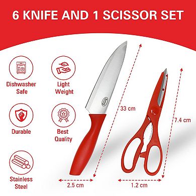 Alpine Cuisine Cutlery Stainless Steel Knife Set 7pc With Color Handle & Sheath