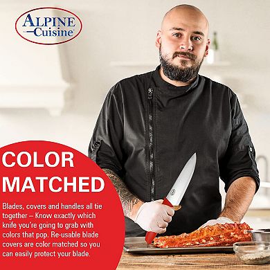 Alpine Cuisine Cutlery Stainless Steel Knife Set 7pc With Color Handle & Sheath