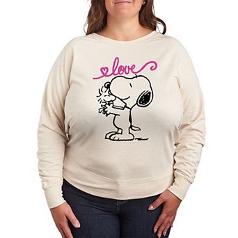 Plus Size Peanuts Valentine's Snoopy Love French Terry Long Sleeve Tee