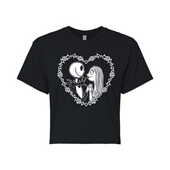 Disney's The Nightmare Before Christmas Jack & Sally Juniors' Heart Cropped Tee