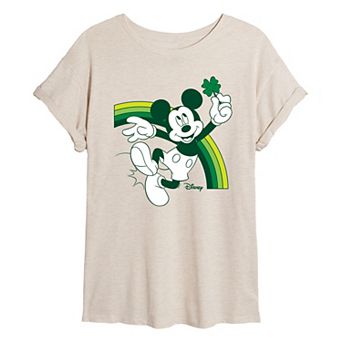 Disney's Mickey Mouse Juniors' Green Rainbow Oversized Tee
