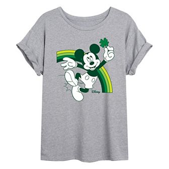 Disney's Mickey Mouse Juniors' Green Rainbow Oversized Tee