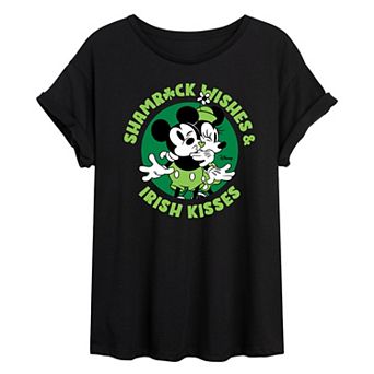 Disney's Mickey & Minnie Mouse Juniors' Shamrock Wishes Irish Kisses Oversized Tee