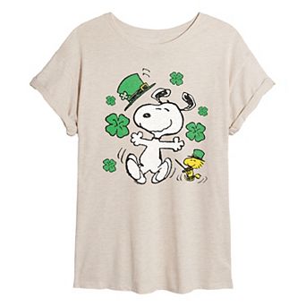 Juniors' Peanuts Snoopy St. Patrick's Day Oversized Tee