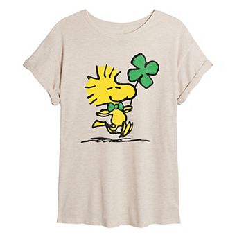 Juniors' Peanuts Woodstock Clover Oversized Tee
