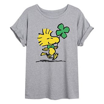 Juniors' Peanuts Woodstock Clover Oversized Tee
