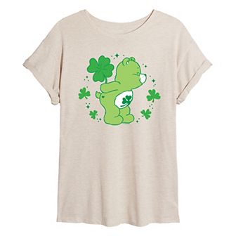 Juniors' Care Bears Good Luck Bear Shamrock Oversized Tee