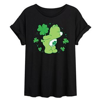 Juniors' Care Bears Good Luck Bear Shamrock Oversized Tee