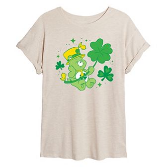 Juniors' Care Bears Good Luck Bear Shamrock Oversized Tee