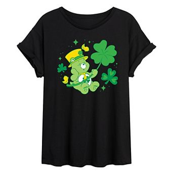 Juniors' Care Bears Good Luck Bear Shamrock Oversized Tee