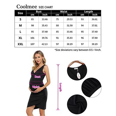 Womens Maternity Dresses V Neck Casual Ruched Sleeveless Irregular Bodycon Mini Dress
