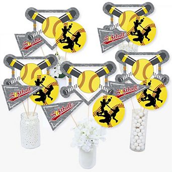 Big Dot Of Happiness Grand Slam Fastpitch Softball - Party Centerpiece - Table Toppers 15 ct