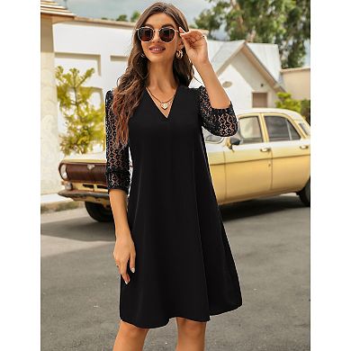 Womens Long Sleeve Mini Dress Casual Loose Flowy Swing Tunic Dresses For Spring Fall