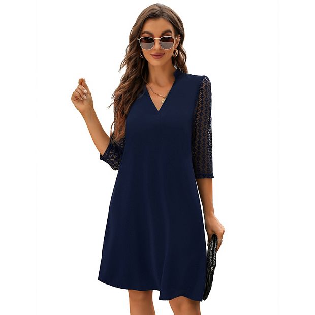 Navy blue casual dress with sleeves best sale