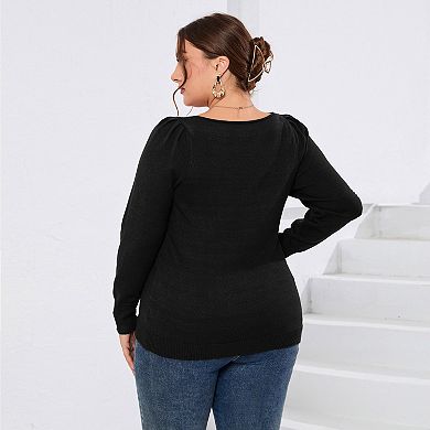 Womens Plus Size Tunic Sweater Long Sleeve Sweetheart Neckline Lightweight Casual Pullover Knit Top